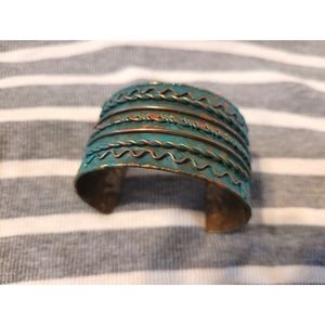 Copper and Teal adjustable bangle bracelet